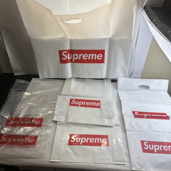 Supreme Plastic Shopping Bag Mix Lot (7) Red Box Logo Sticker with receipts - Picture 1 of 16